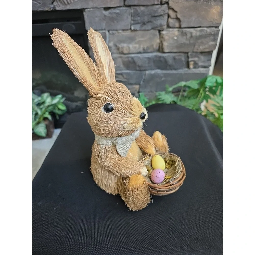 PIER 1 Easter Sisal Bunny Rabbit w/ pastel eggs Spring Shelf Decor 10